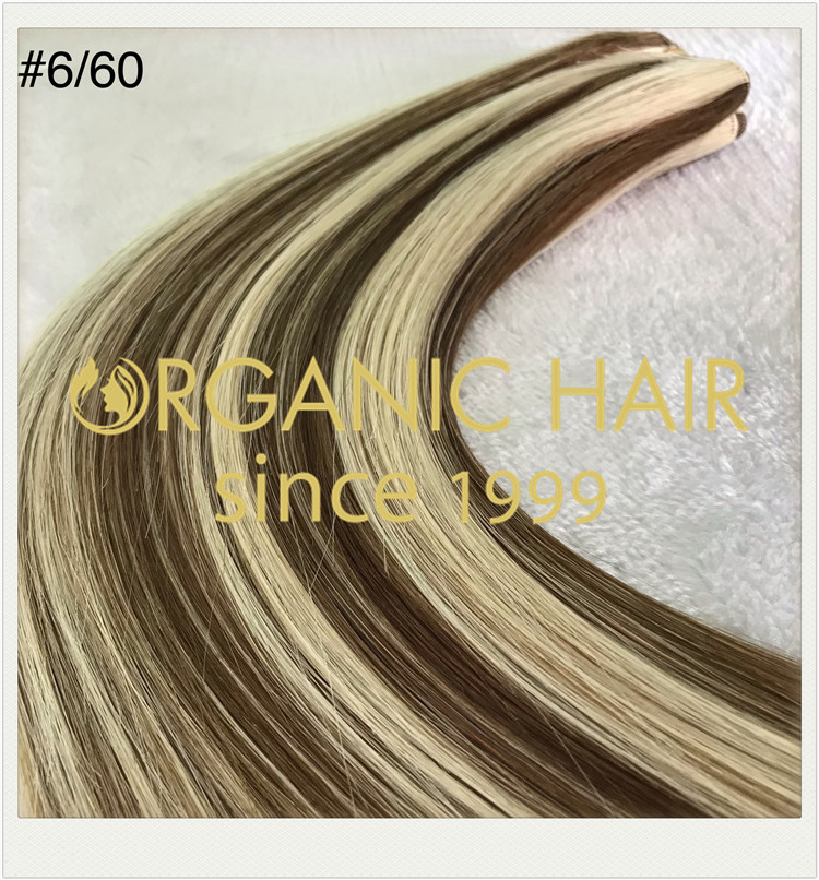 Piano color #P6/60 hand tied weft hair extensions  